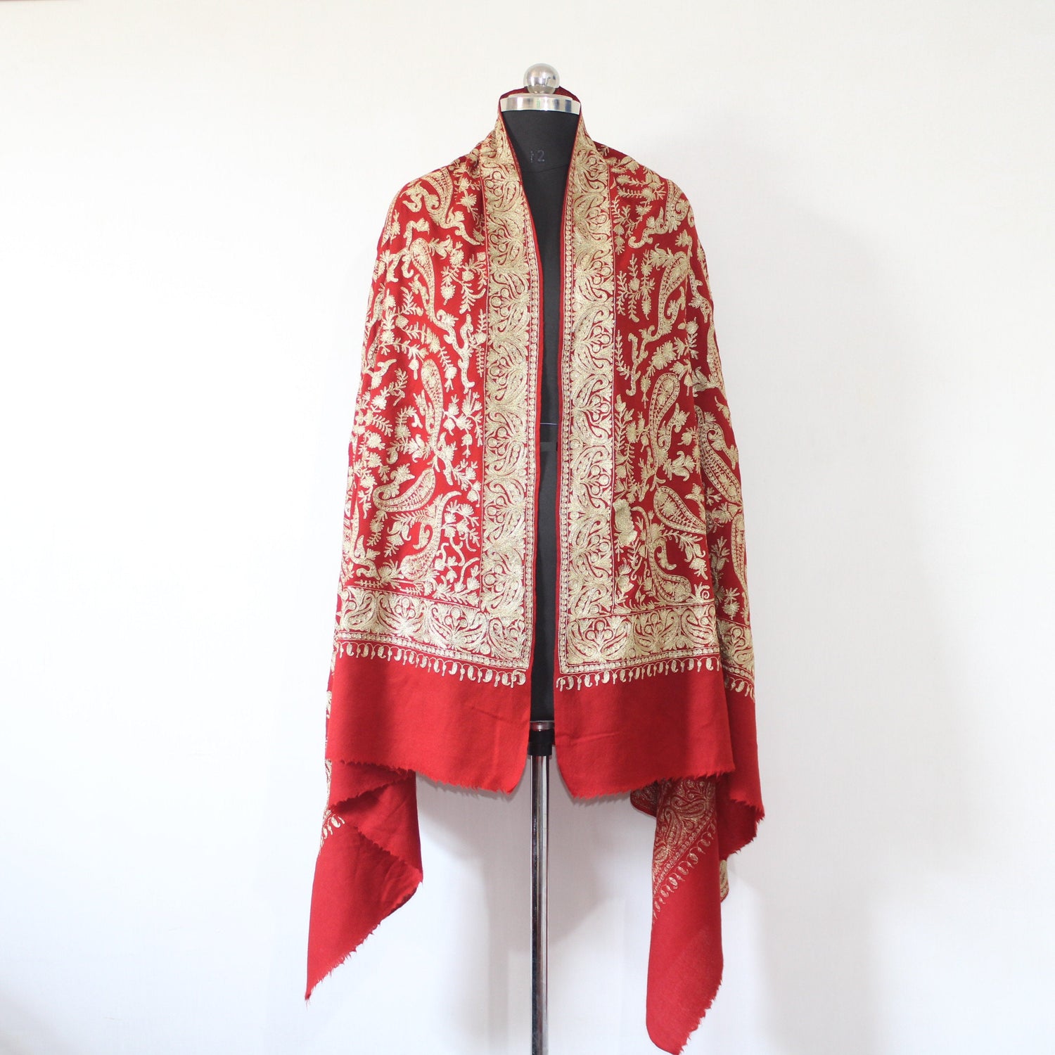 Bridal Embroidered Shawl, Kashmiri Tilla Shawl For Women, Indian Wedding Shawl, Bridal Cover Up Wrap, Zari Embroidered Cashmere Shawl