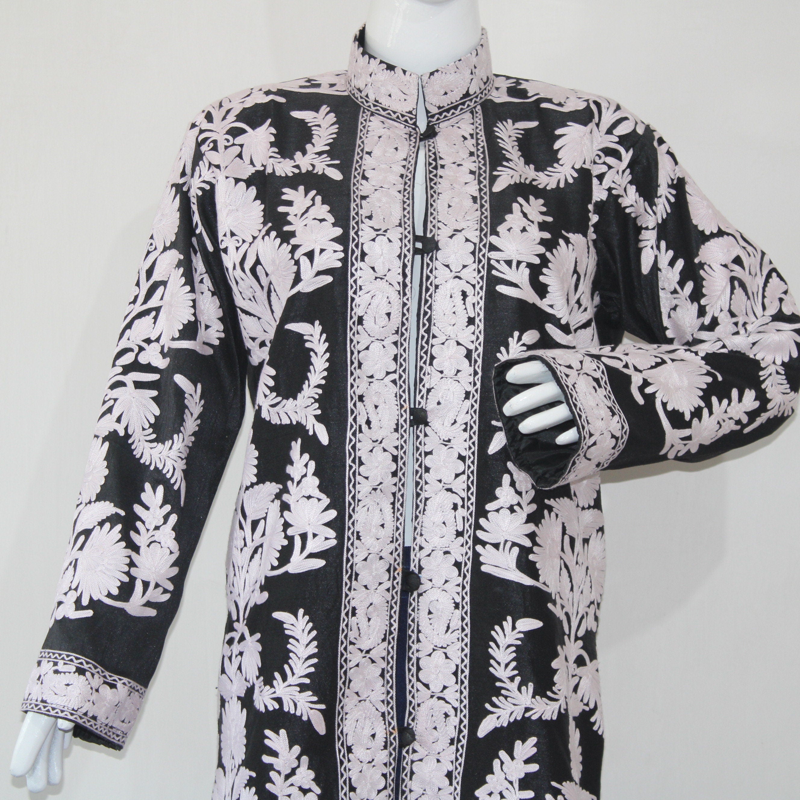 Kashmiri Jacket, embroidered silk jacket, long length coat, Bohemian Jacket, embroidered jacket, long embroidered coat, silk summer jacket