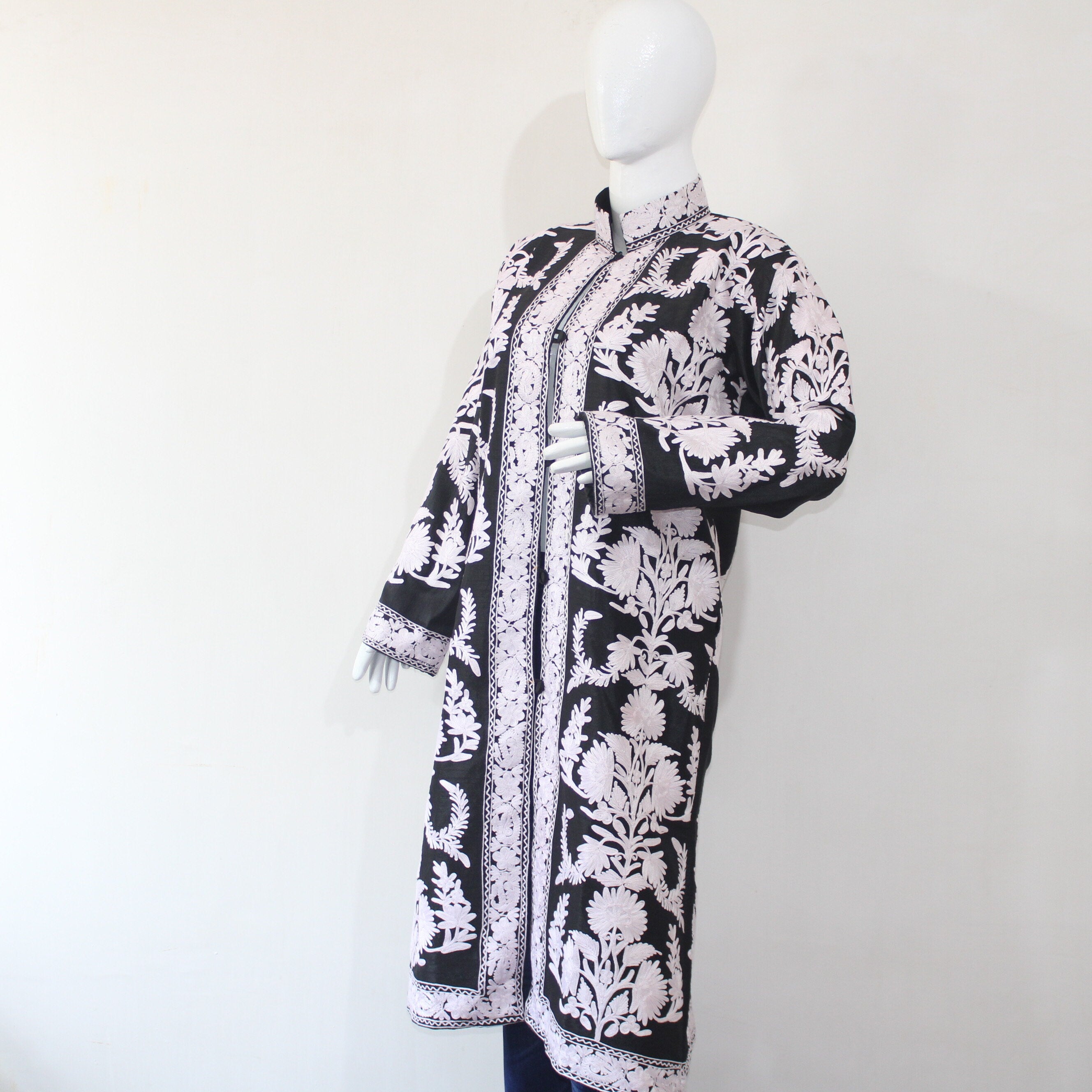Kashmiri Jacket, embroidered silk jacket, long length coat, Bohemian Jacket, embroidered jacket, long embroidered coat, silk summer jacket