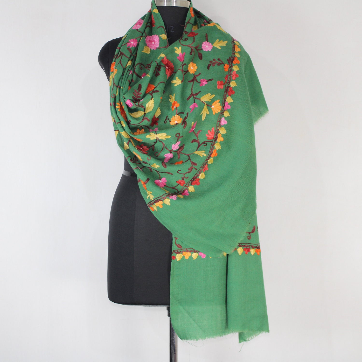 Kashmiri Woollen Scarf with Aari Embroidery For Women, Floral Kashmiri Scarf, Indian Wrap, Shawl for women, Cashmere Wrap, Gift Shawl
