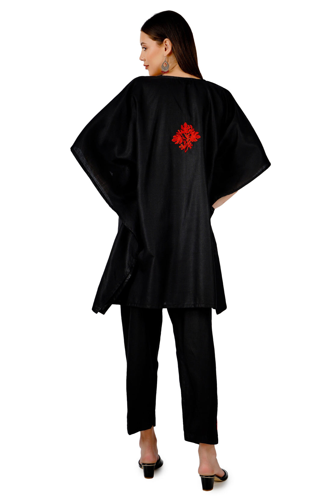 Kashmiri Aari Embroidered Cotton Co-Ord Set, Embroidered Kaftan Top and Pant, Women&
