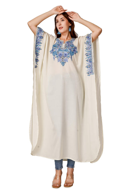 Kashmiri Aari Embroidered Cotton Kaftan, Women&