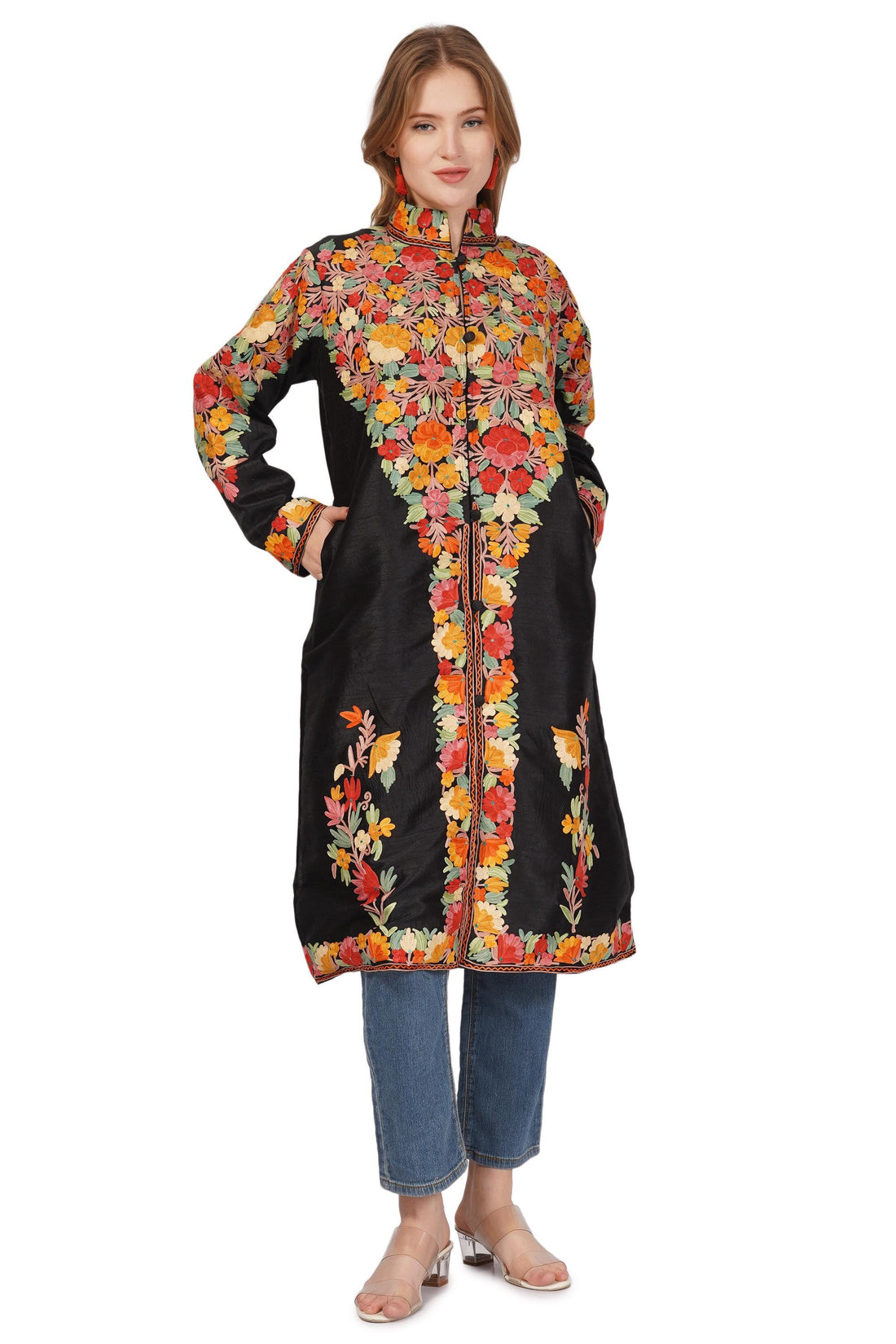 Kashmiri Jacket, Embroidered Wool Jacket, Long Length Coat, Bohemian Jacket, Embroidered Jacket, Long Embroidered Coat, wool winter Jacket