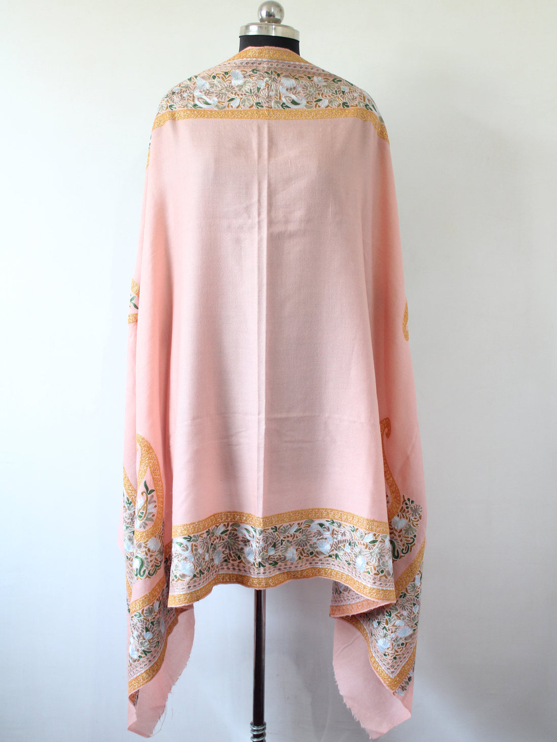 Kashmiri Tilla Silk Shawl Intricately Hand embroidered with Gold and Silk Threads