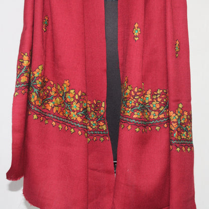 Kashmiri paper mache Embroidery Scarf, woolen Scarf, Kashmiri Handmade Stole/Wrap, handwork stole, maroon Stole, 70cm * 200cm,