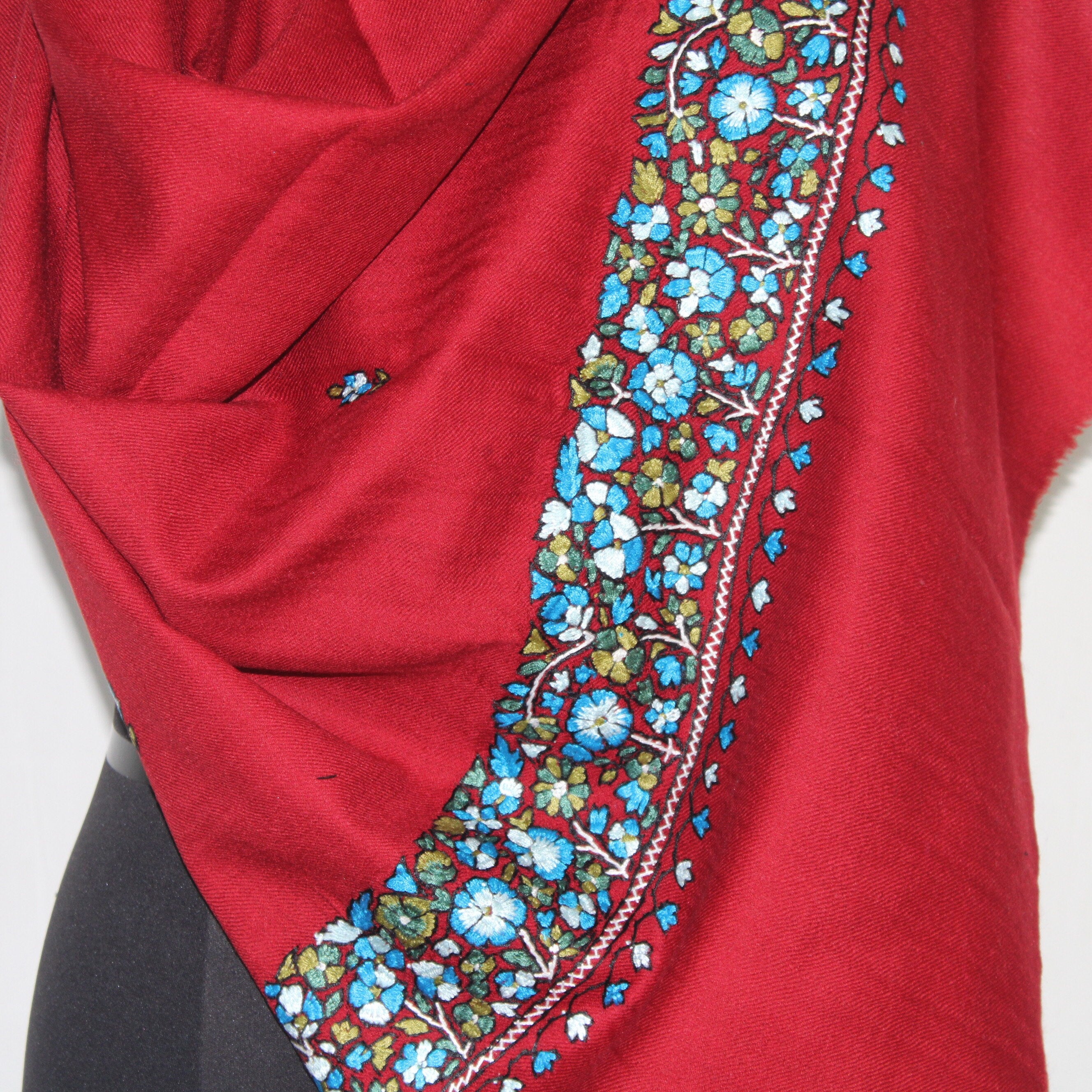 Kashmiri paper mache Embroidery Scarf, woolen Scarf, Kashmiri Handmade Stole/Wrap, handwork stole, maroon Stole, 70cm * 200cm,