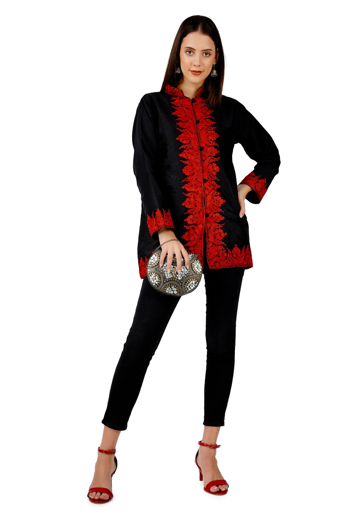 Short Embroidered Silk Jacket: Bohemian Style Kashmiri Coat