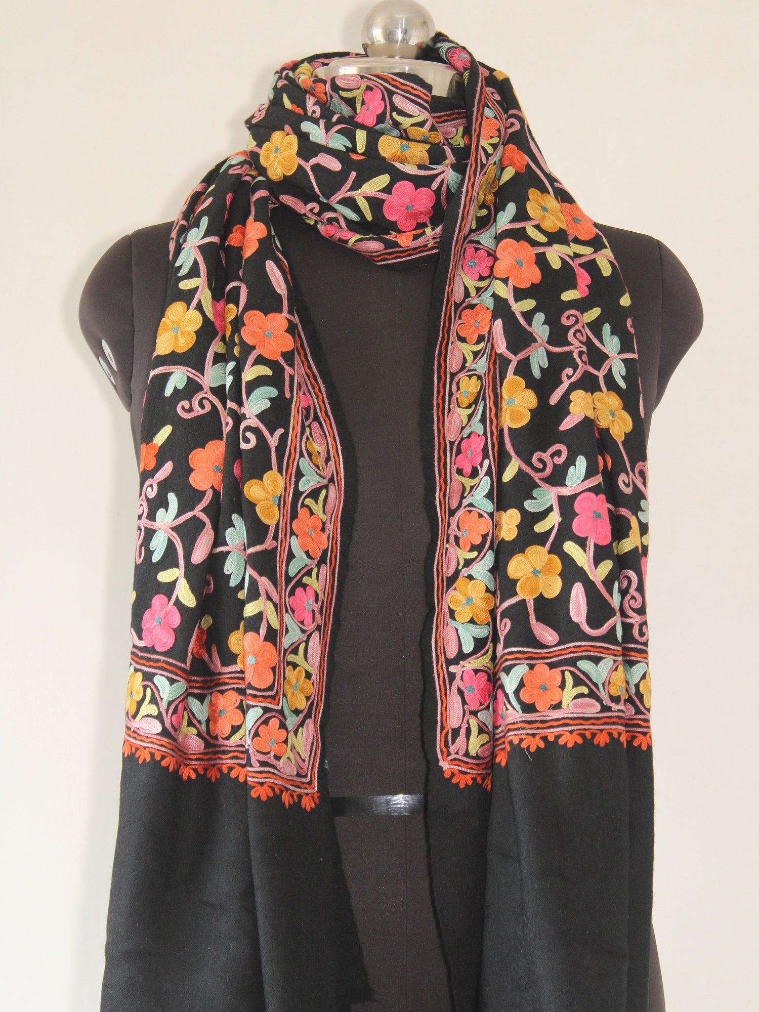 Kashmiri Woollen Stole with Aari Embroidery For Women, Floral Kashmiri Scarf, Indian Wrap, Shawl for women, Gift Shawl, cashmere shawl