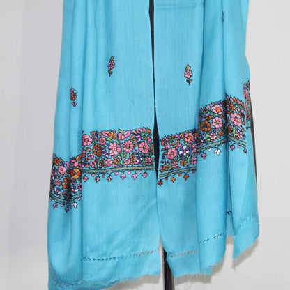 Kashmiri paper mache Embroidery Scarf, woolen Scarf, Kashmiri Handmade Stole/Wrap, handwork stole, ferozi Stole, 70cm * 200cm,