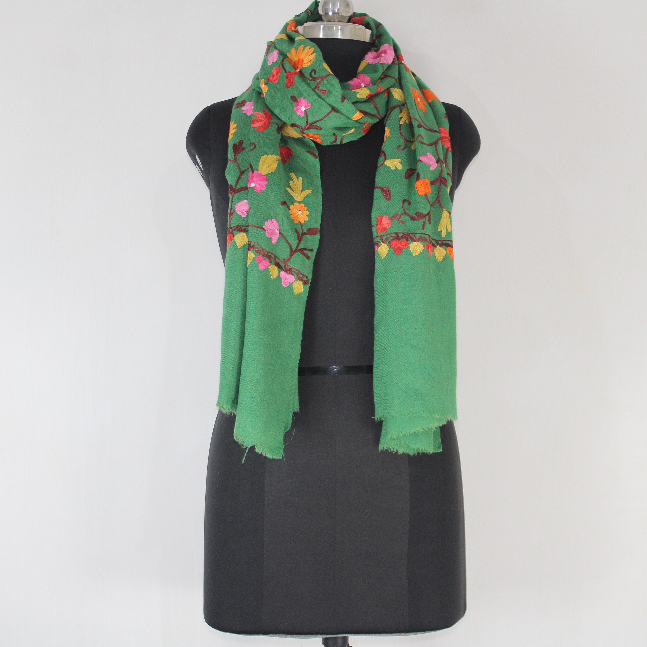 Kashmiri Woollen Scarf with Aari Embroidery For Women, Floral Kashmiri Scarf, Indian Wrap, Shawl for women, Cashmere Wrap, Gift Shawl