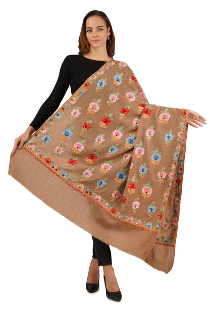Kashmiri Embroidered Shawl, Shawl For Women,  Kashmiri Aari Thread Embroidery Fused With Tilla/Zari Embroidery, Pure Merino Wool Shawl,