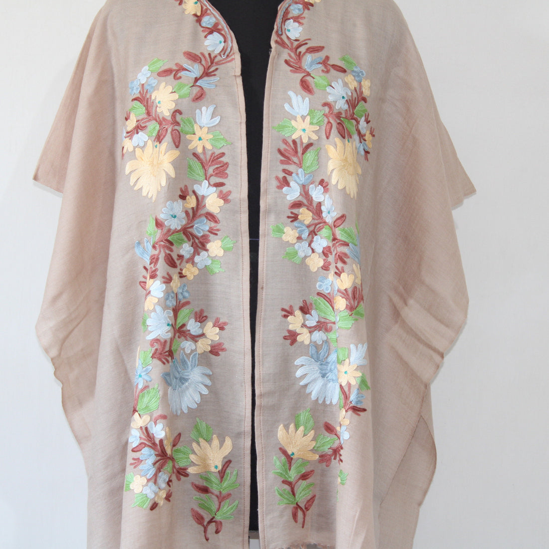 Cape Shawl, Fine Wool Embroidered Cape Shawl, Kashmiri Embroidered Cape Shawl, Kashmiri Cape Shawl For Women, Cape Shawl,