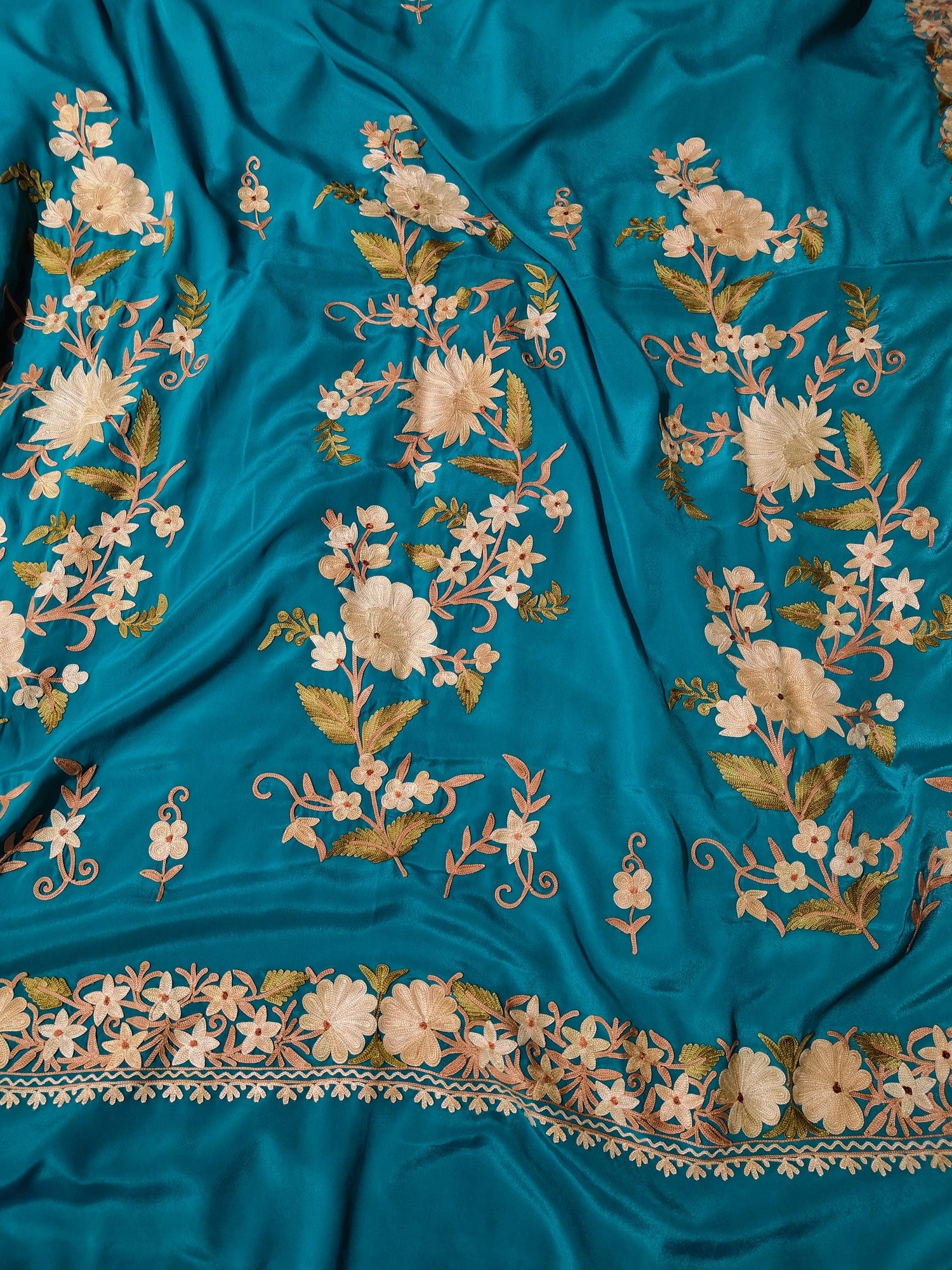 Kashmiri Crepe Silk Saree With Blouse, Kashmiri Sari, Indian Saree For Womens, Silk Crepe Saree for Weddings