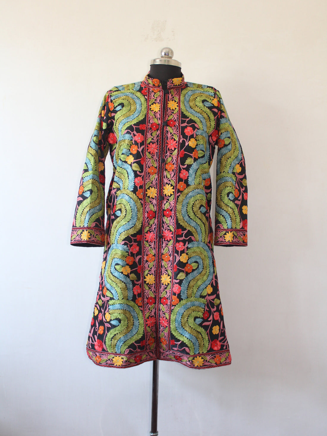 Kashmiri Jacket, Embroidered Silk Jacket, Long Length Coat, Bohemian Jacket, Embroidered Jacket, Long Embroidered Coat, Wool Winter Jacket