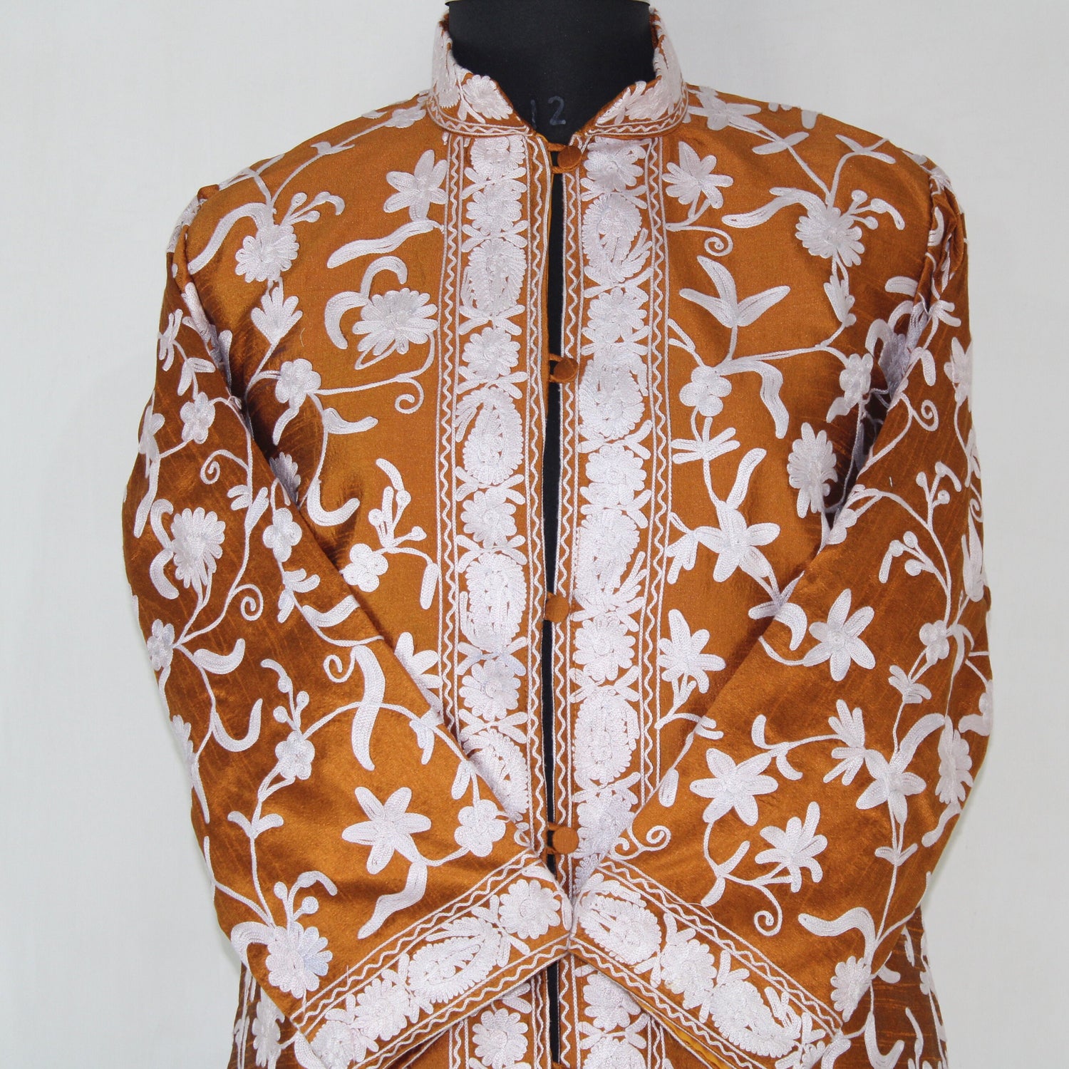 Bohemian Silk Jacket: Kashmiri Embroidered Coat for Summer