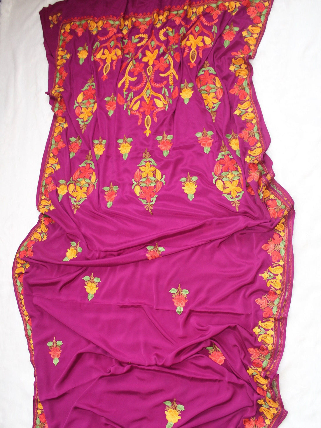 Kashmiri Embroidered Crepe Saree with Blouse - Ethnic Indian Aariwork Sari for Women