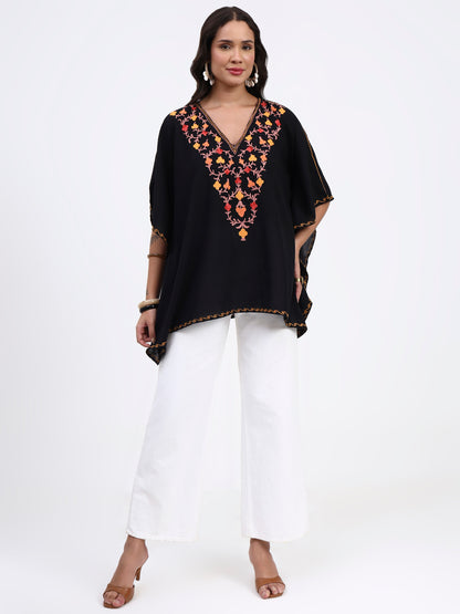 Kashmiri Aari Embroidered Short Cotton Kaftan, Embroidered Cotton Kaftan Regular Fit Top, Short Kurti For Summer