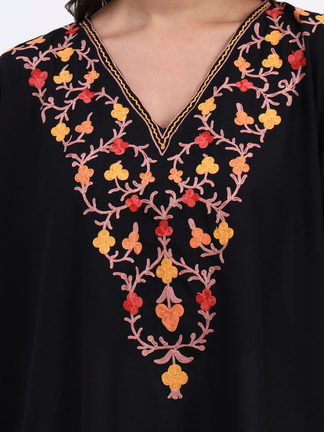 Kashmiri Aari Embroidered Short Cotton Kaftan, Embroidered Cotton Kaftan Regular Fit Top, Short Kurti For Summer