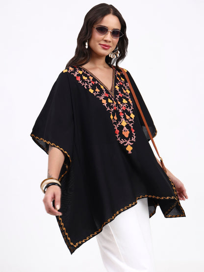Kashmiri Aari Embroidered Short Cotton Kaftan, Embroidered Cotton Kaftan Regular Fit Top, Short Kurti For Summer