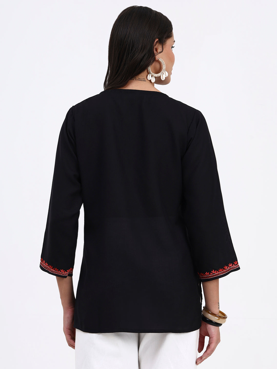 Kashmiri Aari Embroidered  Short Cotton Kurti For Womens