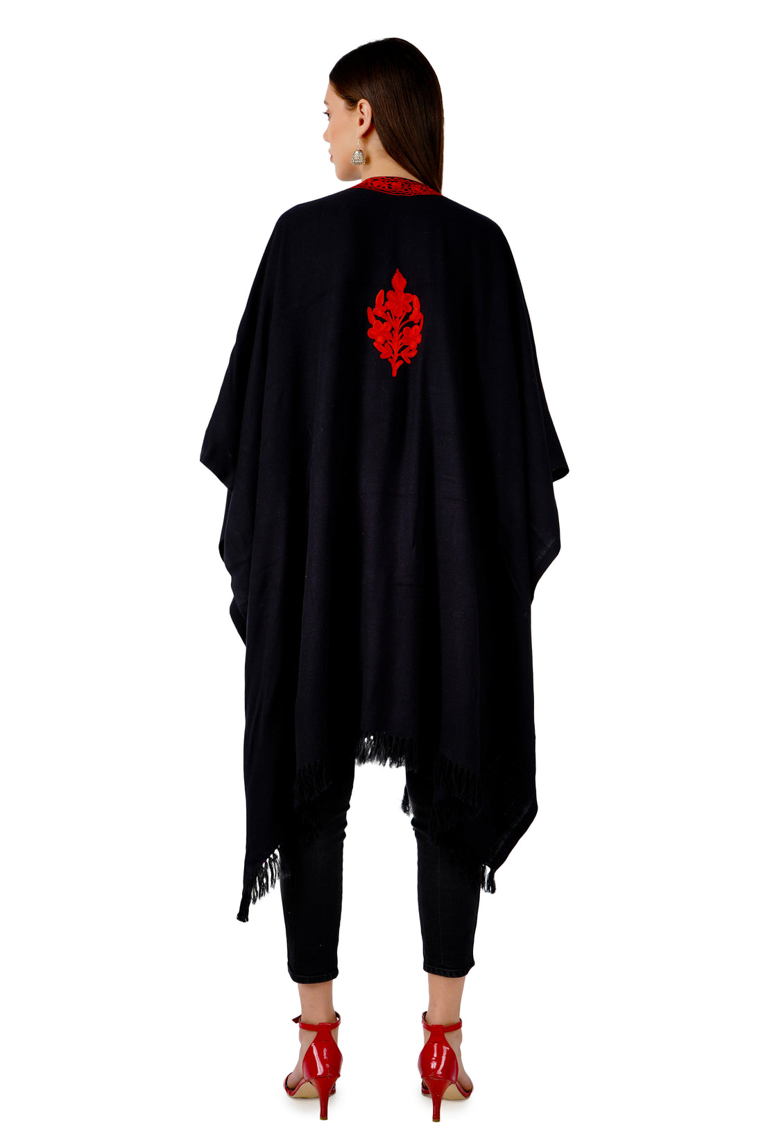 Kashmiri Aari Embroidered Cape Shawl for women, floral embroidered woollen cape shawl, womens poncho, Indian Wrap for women, winter wrap