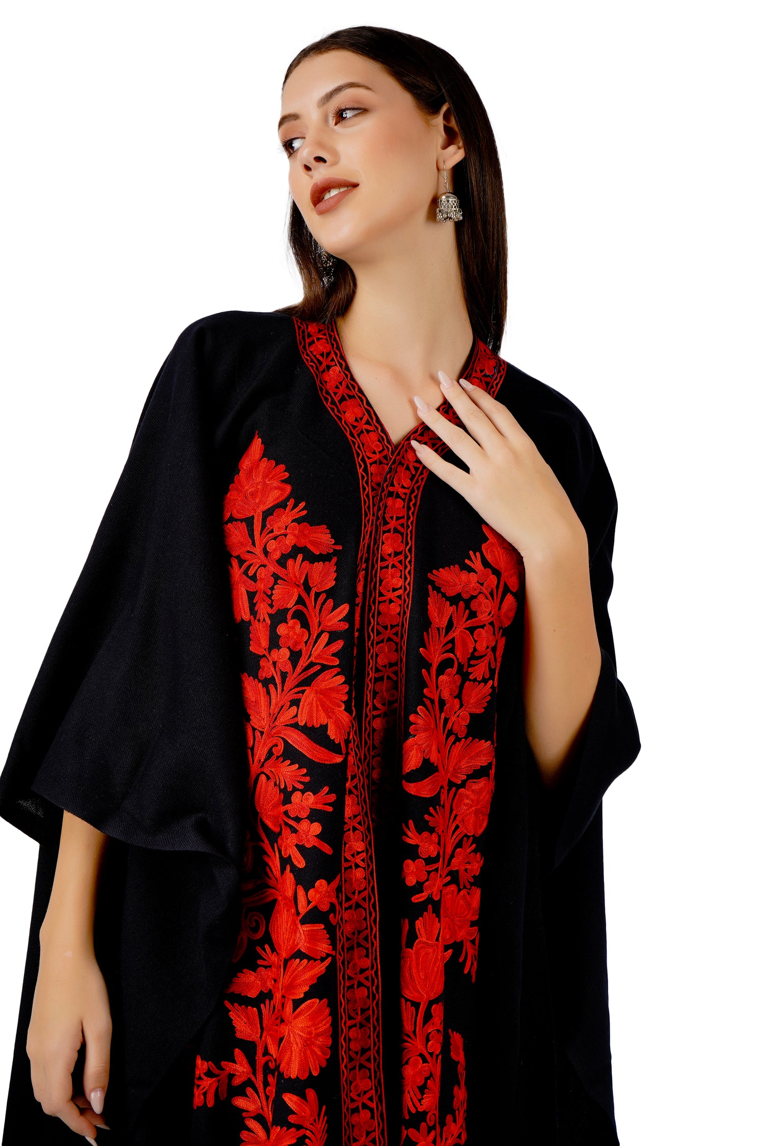 Kashmiri Aari Embroidered Cape Shawl for women, floral embroidered woollen cape shawl, womens poncho, Indian Wrap for women, winter wrap