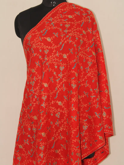 Woolen sozni Embroidered Kashmiri Stole, Handmade Stole, Fine Merino Wool Stole, Premium Scarf, Embroidered Wraps, Red Scarf - BATIN