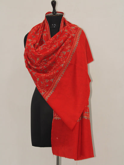 Woolen sozni Embroidered Kashmiri Stole, Handmade Stole, Fine Merino Wool Stole, Premium Scarf, Embroidered Wraps, Red Scarf - BATIN