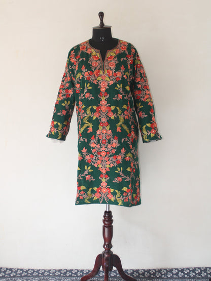 Kashmiri Pheran, Aari Embroidered Pheran, Women Tunics, Indian Kurtis, Ethnic Wear, Indo Western Wear, Traditional Pheran, Woollen Kurti BATIN