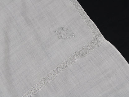 Silver Tilla Hand Embroidered Indian Purewool Stole, Kashmiri Handmade White Scarf - BATIN