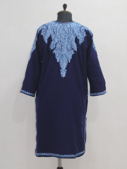 Kashmiri Aari Embroidered Woolen Pheran, Loose Fit Kurta for Women, Paisley Front Back Design