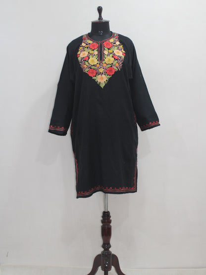 Kashmiri Pheran, Women Tunics, Indian Kurtis, Woolen Embroidered Pheran, Fine Merino Wool 42 Count (Raffal) Pheran
