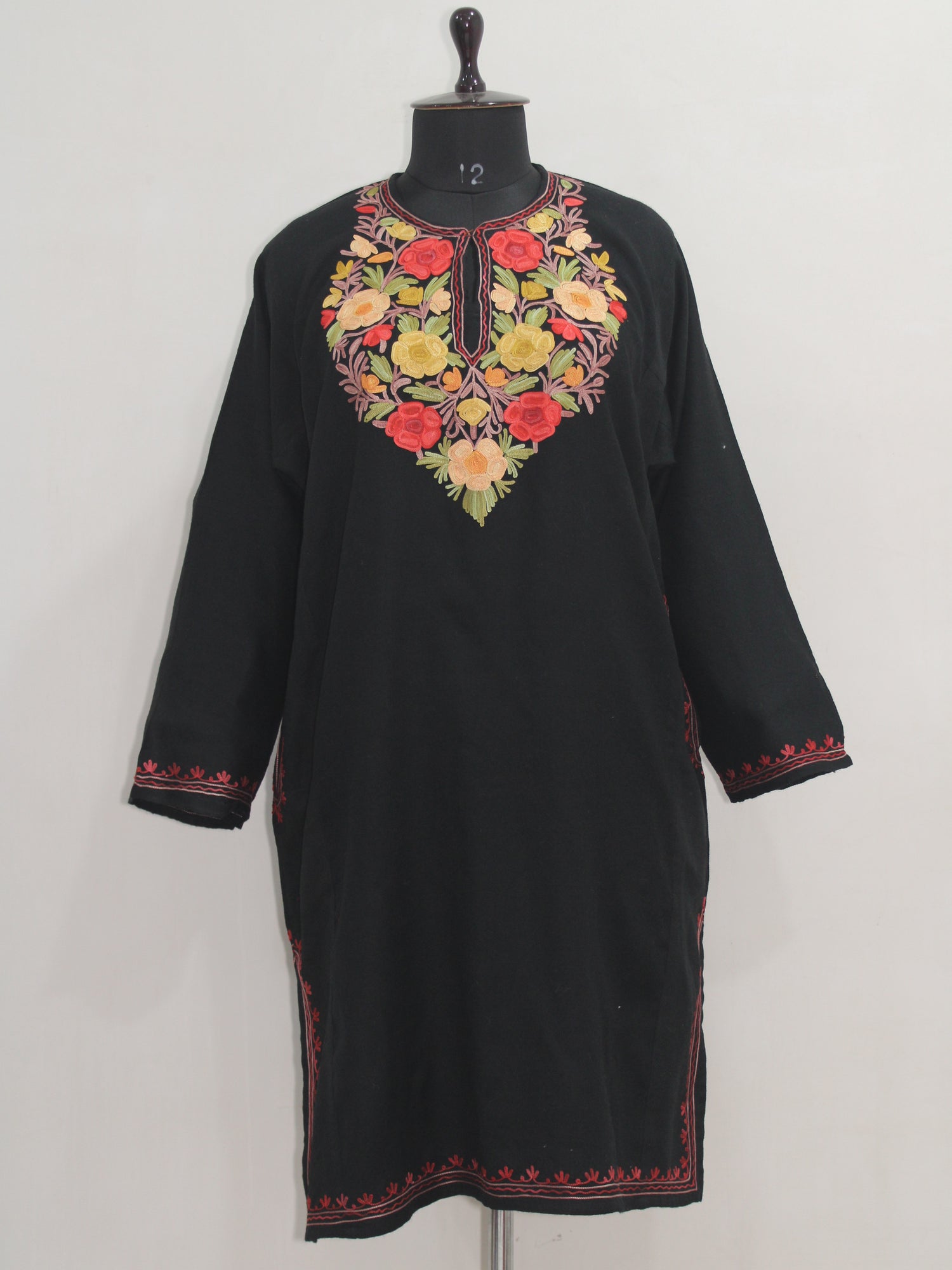 Kashmiri Pheran, Women Tunics, Indian Kurtis, Woolen Embroidered Pheran, Fine Merino Wool 42 Count (Raffal) Pheran