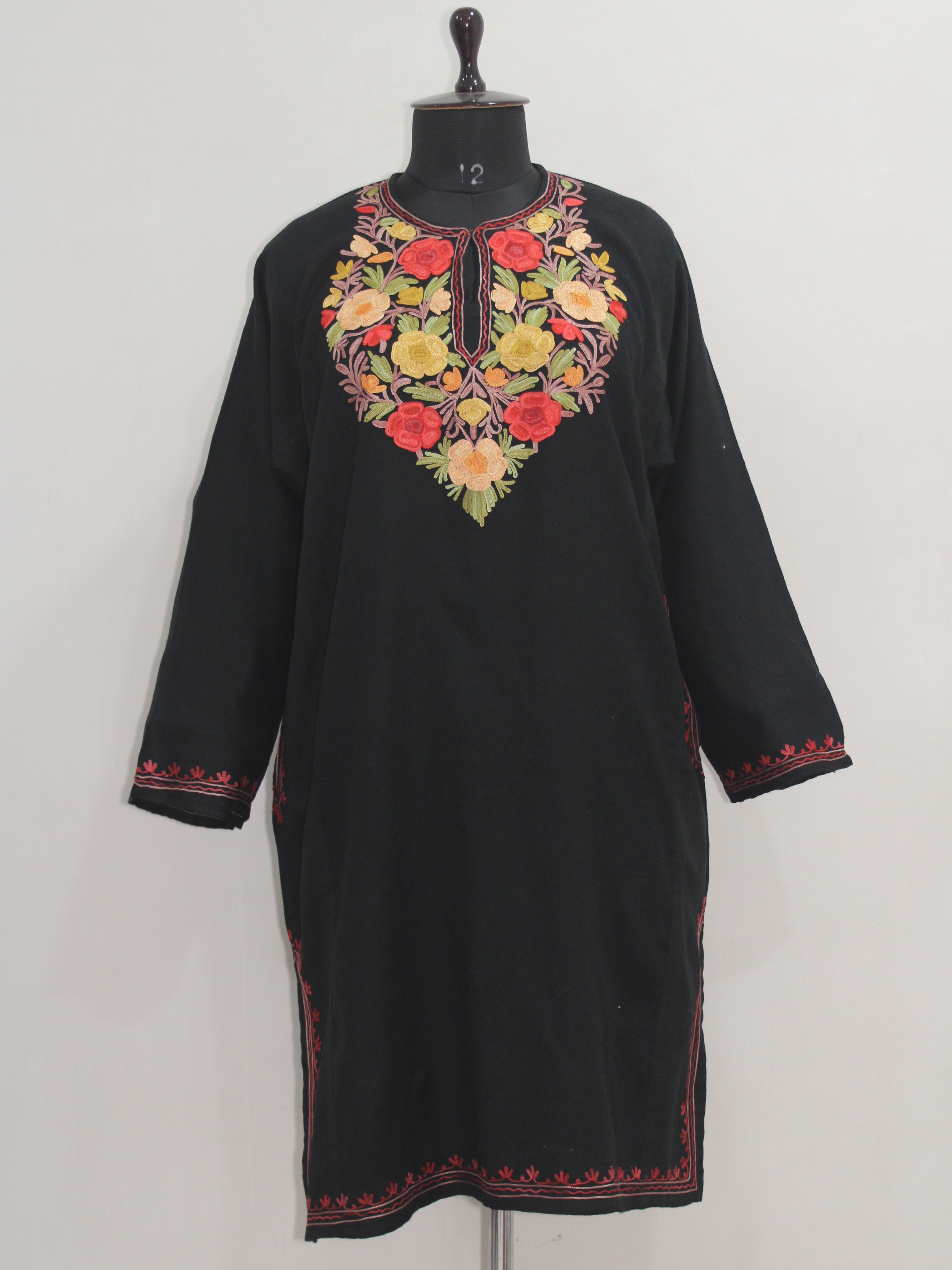 Kashmiri Pheran, Women Tunics, Indian Kurtis, Woolen Embroidered Pheran, Fine Merino Wool 42 Count (Raffal) Pheran