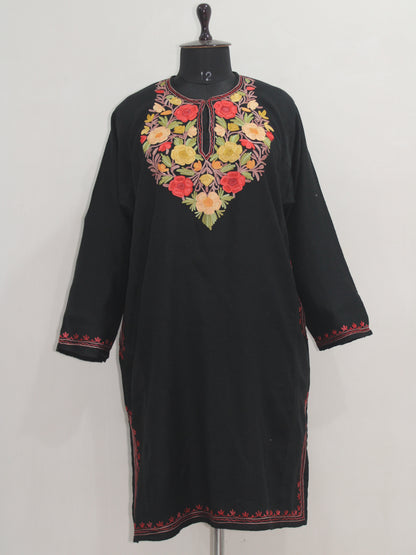 Kashmiri Pheran, Women Tunics, Indian Kurtis, Woolen Embroidered Pheran, Fine Merino Wool 42 Count (Raffal) Pheran