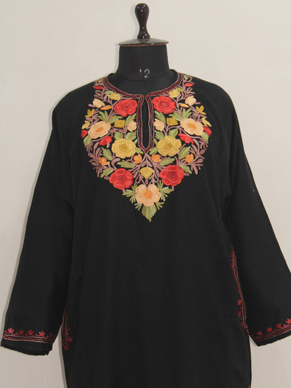 Kashmiri Pheran, Women Tunics, Indian Kurtis, Woolen Embroidered Pheran, Fine Merino Wool 42 Count (Raffal) Pheran