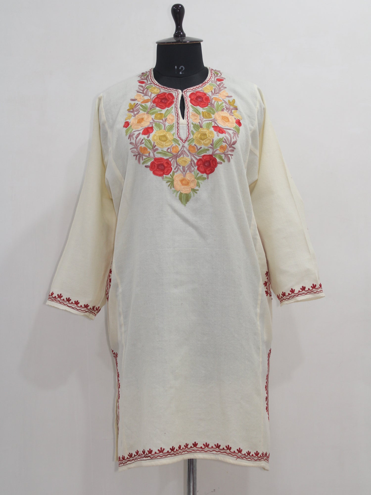 Kashmiri Pheran, Women Tunics, Indian Kurtis, Woolen Embroidered Pheran, Fine Merino Wool 42 Count (Raffal) Pheran