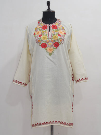 Kashmiri Pheran, Women Tunics, Indian Kurtis, Woolen Embroidered Pheran, Fine Merino Wool 42 Count (Raffal) Pheran