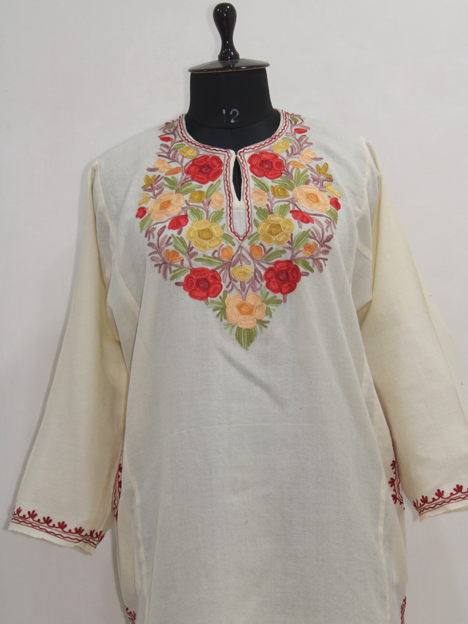 Kashmiri Pheran, Women Tunics, Indian Kurtis, Woolen Embroidered Pheran, Fine Merino Wool 42 Count (Raffal) Pheran