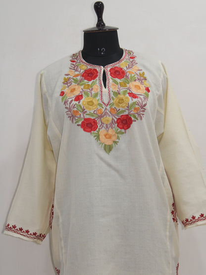 Kashmiri Pheran, Women Tunics, Indian Kurtis, Woolen Embroidered Pheran, Fine Merino Wool 42 Count (Raffal) Pheran
