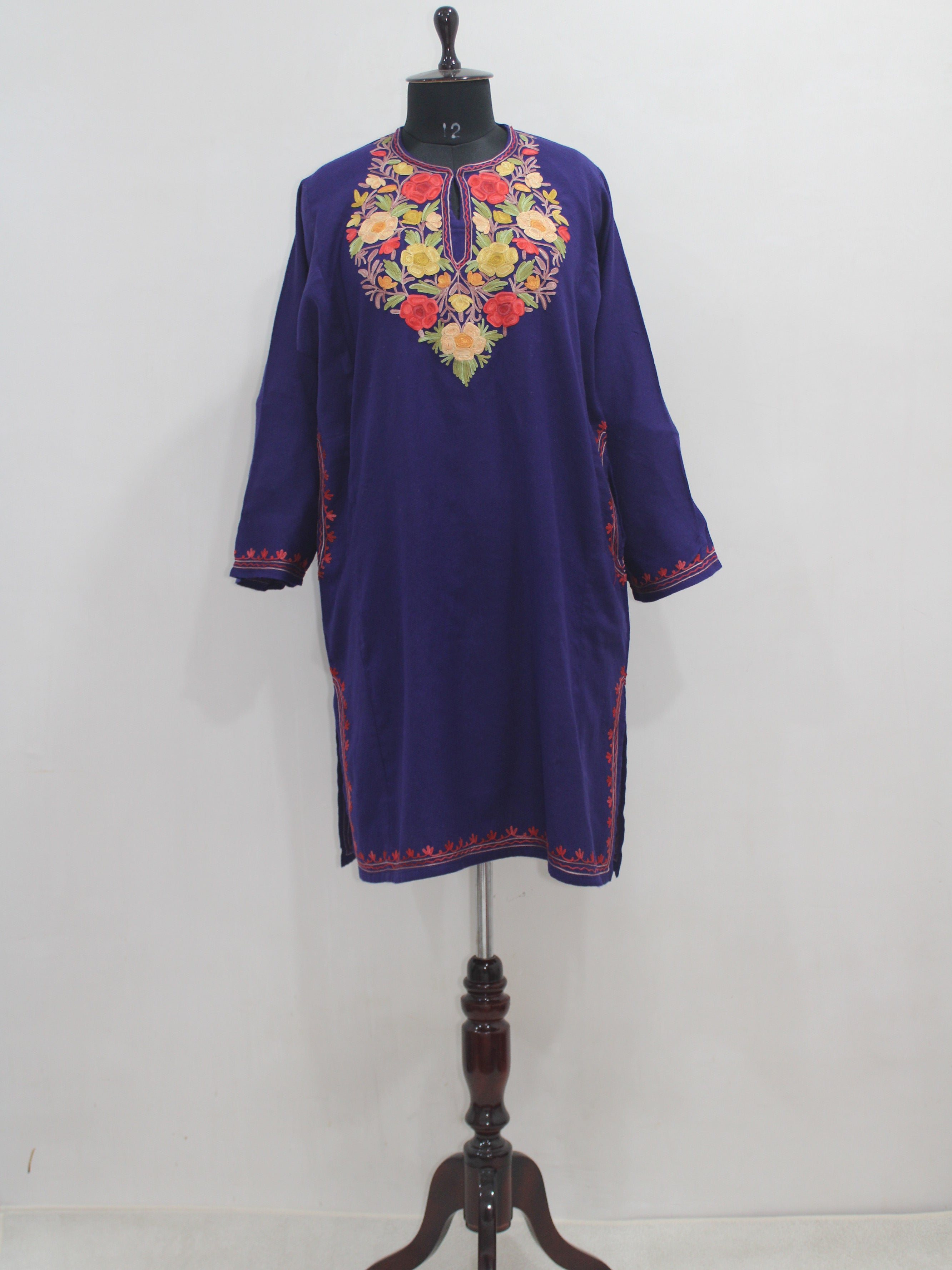 Kashmiri Pheran, Women Tunics, Indian Kurtis, Woolen Embroidered Pheran, Fine Merino Wool 42 Count (Raffal) Pheran