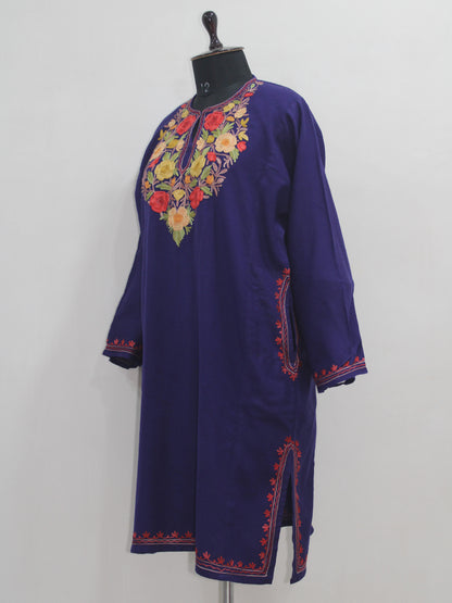 Kashmiri Pheran, Women Tunics, Indian Kurtis, Woolen Embroidered Pheran, Fine Merino Wool 42 Count (Raffal) Pheran