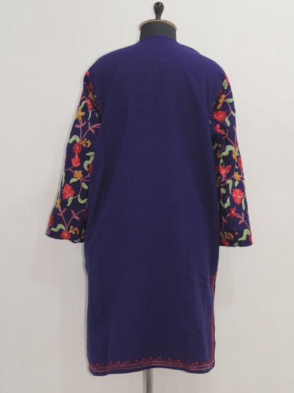 Kashmiri Pheran, Floral Embroidered Woolen Pheran, Women Tunics, Indian Kurtis, Fine Merino Wool 42 Count (Raffal) Poshkar Naaldhar/jaaldhar Pheran