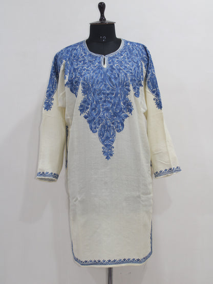Kashmiri Aari Embroidered Woolen Pheran, Loose Fit Kurta for Women, Paisley Front Back Design