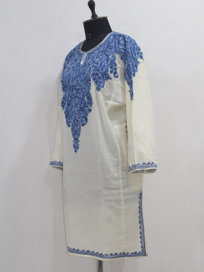 Kashmiri Aari Embroidered Woolen Pheran, Loose Fit Kurta for Women, Paisley Front Back Design