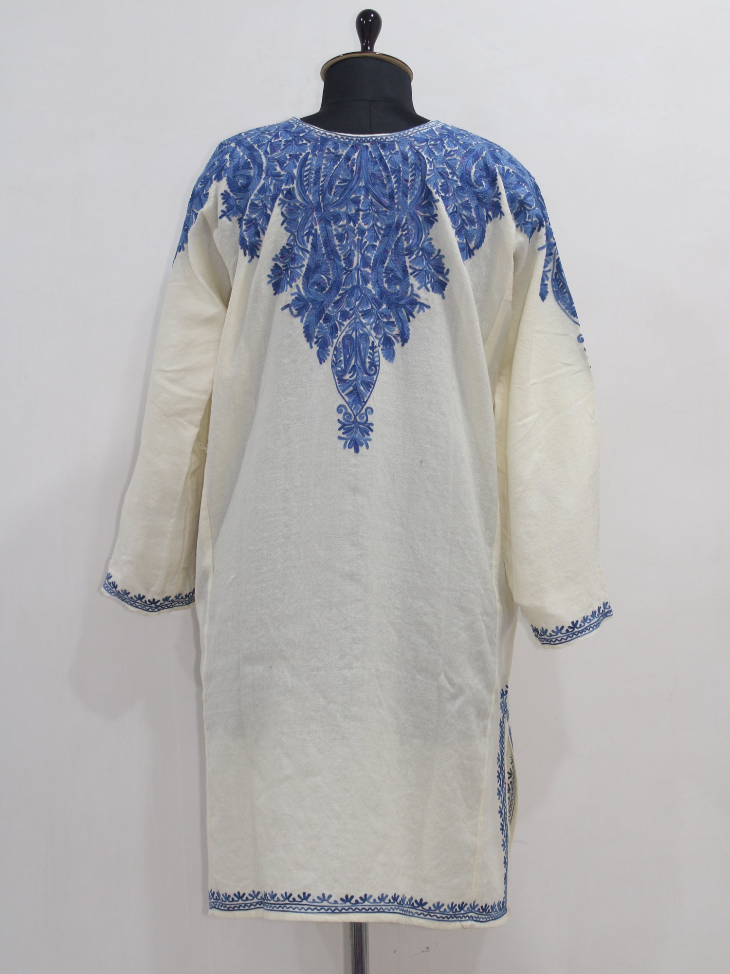 Kashmiri Aari Embroidered Woolen Pheran, Loose Fit Kurta for Women, Paisley Front Back Design
