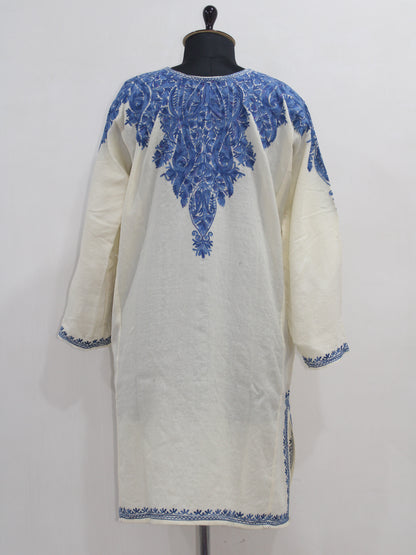 Kashmiri Aari Embroidered Woolen Pheran, Loose Fit Kurta for Women, Paisley Front Back Design
