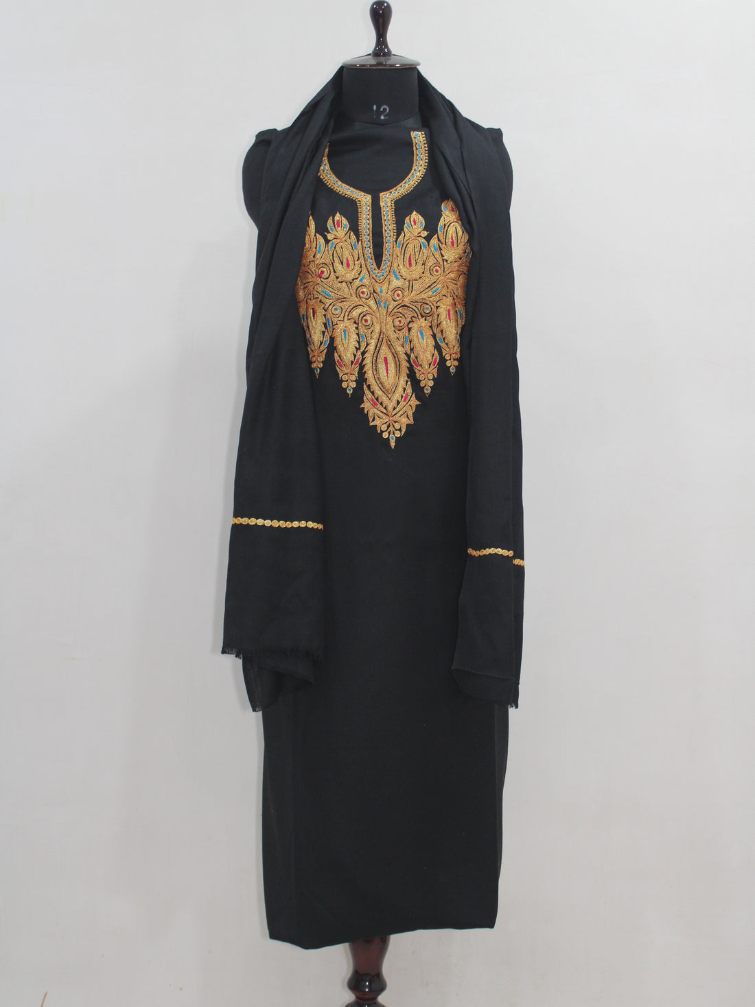 Kashmiri Tilla Embroidered Unstitched Woolen Suit For Women With Stole