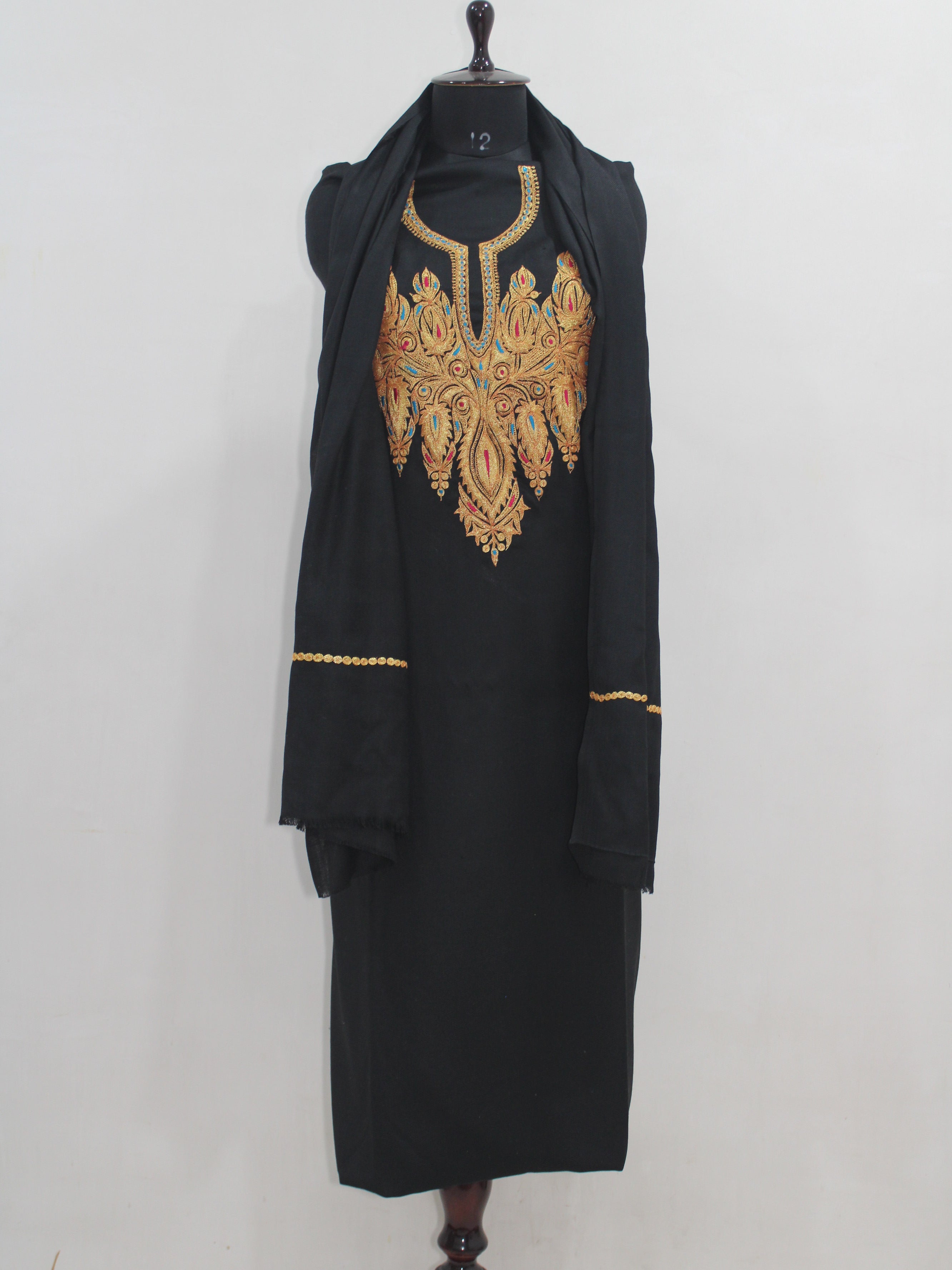 Kashmiri Tilla Embroidered Unstitched Woolen Suit For Women With Stole