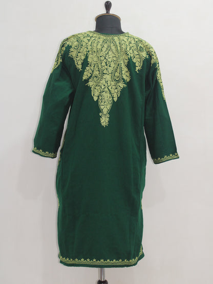 Kashmiri Aari Embroidered Woolen Pheran, Loose Fit Kurta for Women, Paisley Front Back Design